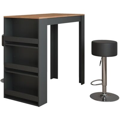 Vicco Set de table de bar "Repose", Chêne doré/anthracite, 57x117cm avec 2 tabourets de bar, utilisable comme table haute pour la cuisine ou la salle à manger Vicco Set de table de bar "Repose", Chêne doré/anthracite, 57x117cm avec 2 tabourets de bar, utilisable comme table haute pour la cuisine ou la salle à manger