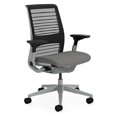 Steelcase Think, chaise de bureau ergonomique avec soutien lombaire LiveBack, accotoirs 4D et design durable Gris ardoise Steelcase Think, chaise de bureau ergonomique avec soutien lombaire LiveBack, accotoirs 4D et design durable Gris ardoise