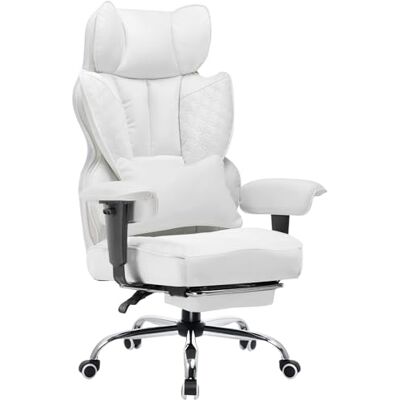 COMHOMA Chaise de gaming ergonomique avec accoudoirs réglables, support lombaire à ressorts ensachés pour personnes de grande et haute 150 kg, large assise blanche COMHOMA Chaise de gaming ergonomique avec accoudoirs réglables, support lombaire à ressorts ensachés pour personnes de grande et haute 150 kg, large assise blanche