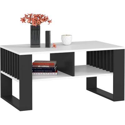 AKORD Table basse en bois Rockford avec étagère, 92 x 45 x 53 cm, pour salon, chambre à coucher, armoire, design minimaliste moderne, plaque stratifiée de 16 mm, couleur blanc et noir AKORD Table basse en bois Rockford avec étagère, 92 x 45 x 53 cm, pour salon, chambre à coucher, armoire, design minimaliste moderne, plaque stratifiée de 16 mm, couleur blanc et noir