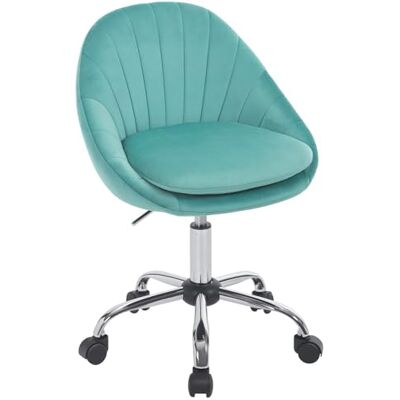 WOLTU Chaise de bureau, chaise coiffeuse, velours, turquoise Avec accoudoirs, hauteur réglable, fauteuil pour chambre et coiffeuse avec roulettes WOLTU Chaise de bureau, chaise coiffeuse, velours, turquoise Avec accoudoirs, hauteur réglable, fauteuil pour chambre et coiffeuse avec roulettes