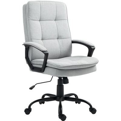 HOMCOM Fauteuil de Bureau Ergonomique avec Accoudoirs, Pivotante, Réglable en Hauteur, avec Fonction Bascule, Aspect Lin, Rembourrée, Grise HOMCOM Fauteuil de Bureau Ergonomique avec Accoudoirs, Pivotante, Réglable en Hauteur, avec Fonction Bascule, Aspect Lin, Rembourrée, Grise