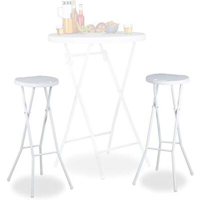 Relaxdays Tabouret pliant de jardin BASTIAN lot de 2 sans dossier résistant hauteur 80 cm chaise de bar plastique optique rotin, blanc Relaxdays Tabouret pliant de jardin BASTIAN lot de 2 sans dossier résistant hauteur 80 cm chaise de bar plastique optique rotin, blanc