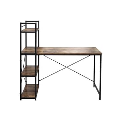 VDD Bureau table ordinateur Tough 3 étagères de rangement marron vintage industriel métal bois VDD Bureau table ordinateur Tough 3 étagères de rangement marron vintage industriel métal bois