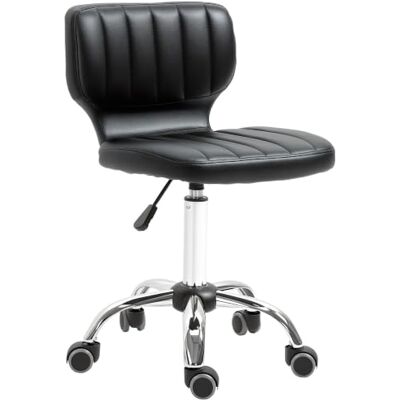 HOMCOM Tabouret à Roulettes, Tabouret de Travail Pivotant 360° Noir Ergonomique, Revêtement Synthétique Matelassé, Métal Chromé, Hauteur Assise Réglable 47-62 cm HOMCOM Tabouret à Roulettes, Tabouret de Travail Pivotant 360° Noir Ergonomique, Revêtement Synthétique Matelassé, Métal Chromé, Hauteur Assise Réglable 47-62 cm