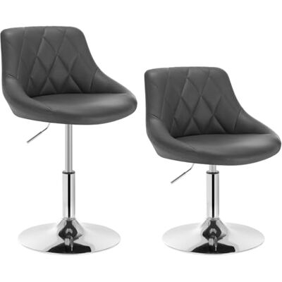 WOLTU Lot de 2 tabourets de maquillage avec dossier, en polyuréthane, gris Tabouret de coiffeuse, chaise haute pour cuisine, chaise pivotante pour bureau, réglable en hauteur, 42-58 cm WOLTU Lot de 2 tabourets de maquillage avec dossier, en polyuréthane, gris Tabouret de coiffeuse, chaise haute pour cuisine, chaise pivotante pour bureau, réglable en hauteur, 42-58 cm
