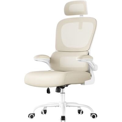SONGMICS Chaise de Bureau, Chaise Ergonomique, avec Tissu en Maille Respirant à Double Couche, Soutien Lombaire Adaptatif, Appui-Tête Réglable, pour Bureau à Domicile, Beige Sable OBN041L01 SONGMICS Chaise de Bureau, Chaise Ergonomique, avec Tissu en Maille Respirant à Double Couche, Soutien Lombaire Adaptatif, Appui-Tête Réglable, pour Bureau à Domicile, Beige Sable OBN041L01