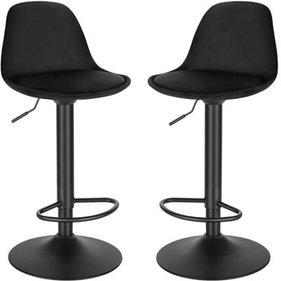 EUGAD tabourets de bar, tabouret pivotant réglable en hauteur, chaise ergonomique, tabouret de bistrot, tabouret rembourré avec revêtement en velours, avec dossier, repose-pieds, en métal, noir EUGAD tabourets de bar, tabouret pivotant réglable en hauteur, chaise ergonomique, tabouret de bistrot, tabouret rembourré avec revêtement en velours, avec dossier, repose-pieds, en métal, noir