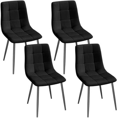 EUGAD Lot de 4 chaises de salle à manger, cuisine, salon, rembourrées, avec revêtement en velours, pieds en métal, pour salle à manger, cuisine, salon Noir EUGAD Lot de 4 chaises de salle à manger, cuisine, salon, rembourrées, avec revêtement en velours, pieds en métal, pour salle à manger, cuisine, salon Noir