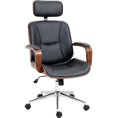 Vinsetto Fauteuil de bureau Appui-Tête Amovible Charge 120 Kg Noir Noyer Chaise de Bureau Ergonomique, Hauteur Réglable, Fonction de Bascule, pour Chambre, Télétravail, Cuir Synthétique Vinsetto Fauteuil de bureau Appui-Tête Amovible Charge 120 Kg Noir Noyer Chaise de Bureau Ergonomique, Hauteur Réglable, Fonction de Bascule, pour Chambre, Télétravail, Cuir Synthétique