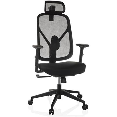 hjh OFFICE Chaise de bureau ergonomique RALOO ECO en maille avec support de tête et lombaire réglable, assise rembourrée, noire hjh OFFICE Chaise de bureau ergonomique RALOO ECO en maille avec support de tête et lombaire réglable, assise rembourrée, noire