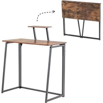 FurnitureR Petit bureau pliable avec petite étagère, poste de travail informatique, économie d'espace pour la maison, le bureau, la salle d'étude, pas de montage, marron vintage de 80 cm FurnitureR Petit bureau pliable avec petite étagère, poste de travail informatique, économie d'espace pour la maison, le bureau, la salle d'étude, pas de montage, marron vintage de 80 cm