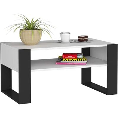 AKORD Table basse en bois DOMI avec une étagère 92 x 45 x 53 cm Pour salon, chambre à coucher Design minimaliste et moderne Plaque stratifiée de 16 mm Blanc + pieds noirs AKORD Table basse en bois DOMI avec une étagère 92 x 45 x 53 cm Pour salon, chambre à coucher Design minimaliste et moderne Plaque stratifiée de 16 mm Blanc + pieds noirs