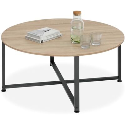 tectake ® Table Basse Ronde en Bois et Métal Design Industriel 88,5 cm x 47 cm Plateau Aspect Bois avec Cadre en Métal Noir (Industriel Clair, Chêne Sonoma) tectake ® Table Basse Ronde en Bois et Métal Design Industriel 88,5 cm x 47 cm Plateau Aspect Bois avec Cadre en Métal Noir (Industriel Clair, Chêne Sonoma)