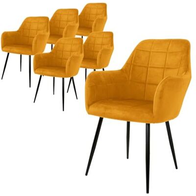 ECD Germany Set de 6x Chaises de Salle à Manger Moutarde, Style Moderne/Retro, Dossier et Accoudoirs Rembourrée Aspect Velours, Pieds en Métal Noir, Chaise Ergonomique, Fauteuil pour Salon/Chambre ECD Germany Set de 6x Chaises de Salle à Manger Moutarde, Style Moderne/Retro, Dossier et Accoudoirs Rembourrée Aspect Velours, Pieds en Métal Noir, Chaise Ergonomique, Fauteuil pour Salon/Chambre
