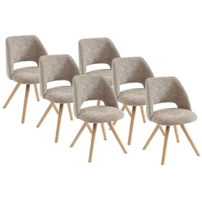 Unique -Lot de 6 chaises en tissu et bois d'hévéa Taupe VESIANI Unique -Lot de 6 chaises en tissu et bois d'hévéa Taupe VESIANI