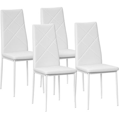 HOMCOM Chaise Salle à Manger Lot de 4, Chaise de Cuisine Moderne avec Dossier Haut, siège rembourré, revêtement synthétique et Pieds en Acier, pour Salon, Salle à Manger, Blanc HOMCOM Chaise Salle à Manger Lot de 4, Chaise de Cuisine Moderne avec Dossier Haut, siège rembourré, revêtement synthétique et Pieds en Acier, pour Salon, Salle à Manger, Blanc