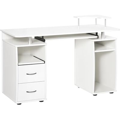 HOMCOM Bureau Informatique étagères et tiroir, 120 x 55 x 85 cm, Bureau d'ordinateur avec Rangement Support imprimant et Clavier, Table d'étude pour Chambre, Bureau (Blanc) HOMCOM Bureau Informatique étagères et tiroir, 120 x 55 x 85 cm, Bureau d'ordinateur avec Rangement Support imprimant et Clavier, Table d'étude pour Chambre, Bureau (Blanc)