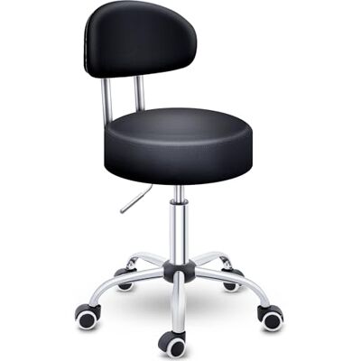 TRESKO ® Tabouret à roulettes avec dossier Hauteur réglable de 47 à 60 cm pivotant noir TRESKO ® Tabouret à roulettes avec dossier Hauteur réglable de 47 à 60 cm pivotant noir
