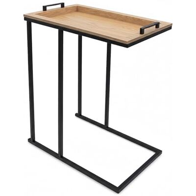 Spetebo Table d'appoint en forme de C noire avec plateau de table 60 x 45 cm Table d'appoint pour canapé avec plateau en bois amovible Table basse Table à thé Table de lit Table de Spetebo Table d'appoint en forme de C noire avec plateau de table 60 x 45 cm Table d'appoint pour canapé avec plateau en bois amovible Table basse Table à thé Table de lit Table de