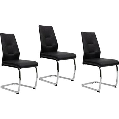 Trisens Lot de 3 chaises de salle à manger, modernes, aspect cuir, rembourrées, avec structure en métal robuste, facile d'entretien, surface respirante, au choix, noir avec pieds chromés Trisens Lot de 3 chaises de salle à manger, modernes, aspect cuir, rembourrées, avec structure en métal robuste, facile d'entretien, surface respirante, au choix, noir avec pieds chromés