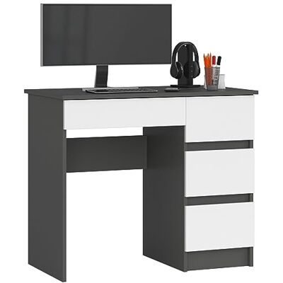 AKORD Bureau A7 90 cm 4 tiroirs à droite Pour la maison et le bureau Pour le travail 90 x 77 x 50 cm (l x H x P) Poids 30,50 kg Gris graphite/blanc AKORD Bureau A7 90 cm 4 tiroirs à droite Pour la maison et le bureau Pour le travail 90 x 77 x 50 cm (l x H x P) Poids 30,50 kg Gris graphite/blanc
