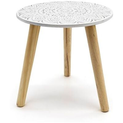 Spetebo Table d'appoint Table basse décorative en bois Tabouret de fleurs Blanc/naturel avec décoration 30 x 30 cm Spetebo Table d'appoint Table basse décorative en bois Tabouret de fleurs Blanc/naturel avec décoration 30 x 30 cm