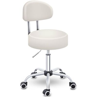 TRESKO Tabouret de travail Tabouret à roulettes avec dossier réglable de 47 à 60 cm Tabouret rotatif à roulettes Chaise de bureau tabouret pivotant rotatif cosmétique TRESKO Tabouret de travail Tabouret à roulettes avec dossier réglable de 47 à 60 cm Tabouret rotatif à roulettes Chaise de bureau tabouret pivotant rotatif cosmétique
