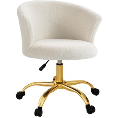 Vinsetto Chaise Bureau Ergonomique en Polaire Teddy Chaise Coiffeuse Blanc Fauteuil Pivotante, Hauteur Réglable, Assise Rembourrée, Piètement Acier Doré, pour Bureau, Salon, Chambre Vinsetto Chaise Bureau Ergonomique en Polaire Teddy Chaise Coiffeuse Blanc Fauteuil Pivotante, Hauteur Réglable, Assise Rembourrée, Piètement Acier Doré, pour Bureau, Salon, Chambre