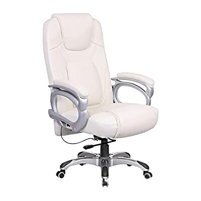 WOTZOV Chaise de bureau ergonomique, chaise de jeu d'ordinateur, chaises de gestion et de direction, chaise pivotante en cuir, chaise à dossier en cuir, blanc WOTZOV Chaise de bureau ergonomique, chaise de jeu d'ordinateur, chaises de gestion et de direction, chaise pivotante en cuir, chaise à dossier en cuir, blanc
