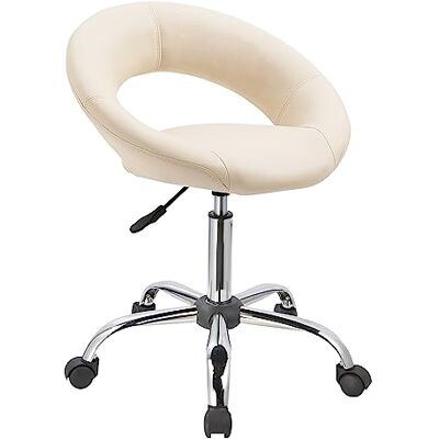 Duhome Chaise Pivotante avec Roulettes, Tabouret Pivotant en Similicuir Tabouret de Maquillage avec Dossier Tabouret de Travail Tabouret de Bureau Réglable en Hauteur, Crème Duhome Chaise Pivotante avec Roulettes, Tabouret Pivotant en Similicuir Tabouret de Maquillage avec Dossier Tabouret de Travail Tabouret de Bureau Réglable en Hauteur, Crème