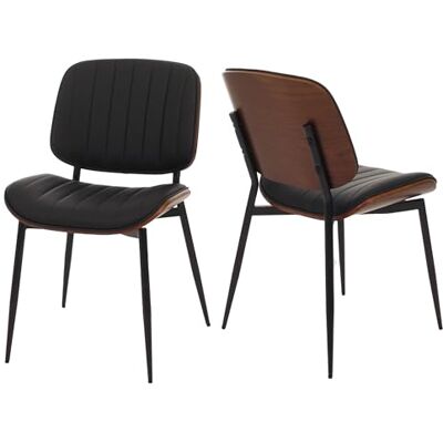 Mendler HWC-O44 Lot de 2 chaises de salle à manger, chaises de cuisine, en bois bug, cuir synthétique, certifié Öko-Tex FSC®, aspect noyer, noires Mendler HWC-O44 Lot de 2 chaises de salle à manger, chaises de cuisine, en bois bug, cuir synthétique, certifié Öko-Tex FSC®, aspect noyer, noires