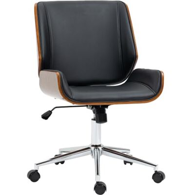 Vinsetto Chaise de Bureau Ergonomique Hauteur Réglable Noir et Marron Fauteuil de Bureau, Design Vintage, Pivotant 360°, Piètement Chromé, Revêtement Coque en Bois, Assise Synthétique Vinsetto Chaise de Bureau Ergonomique Hauteur Réglable Noir et Marron Fauteuil de Bureau, Design Vintage, Pivotant 360°, Piètement Chromé, Revêtement Coque en Bois, Assise Synthétique