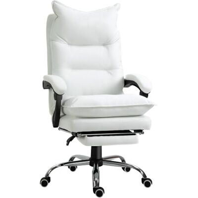 Vinsetto Fauteuil de Bureau Similicuir Large Assise Rembourrée Blanc Chaise Bureau Ergonomique, Dossier Inclinable, Hauteur Réglable, Accoudoirs et Repose-pied Intégrés, Charge 135 Kg Vinsetto Fauteuil de Bureau Similicuir Large Assise Rembourrée Blanc Chaise Bureau Ergonomique, Dossier Inclinable, Hauteur Réglable, Accoudoirs et Repose-pied Intégrés, Charge 135 Kg