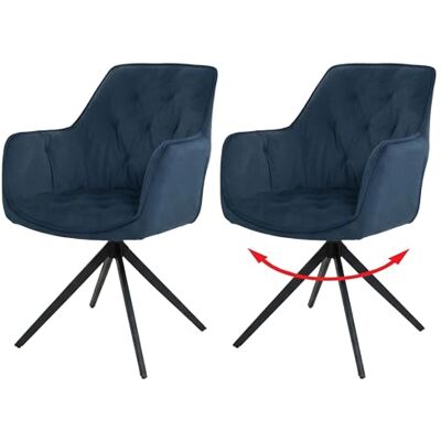 Mendler HWC-L80 Lot de 2 chaises de salle à manger rembourrées pivotantes avec accoudoirs en métal et tissu Bleu Mendler HWC-L80 Lot de 2 chaises de salle à manger rembourrées pivotantes avec accoudoirs en métal et tissu Bleu
