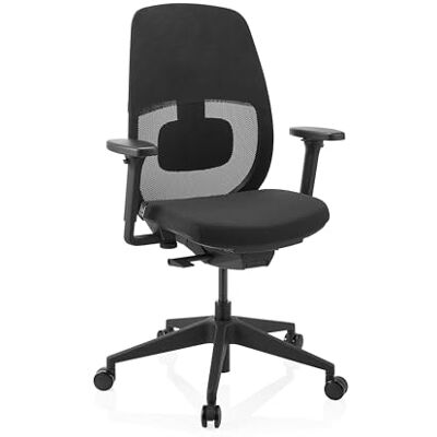 hjh OFFICE Chaise de bureau Skandis Chaise de bureau ergonomique professionnelle sans appuie-tête, dossier en maille 3D, accoudoirs 4D, mécanisme synchrone et soutien lombaire Noir/noir hjh OFFICE Chaise de bureau Skandis Chaise de bureau ergonomique professionnelle sans appuie-tête, dossier en maille 3D, accoudoirs 4D, mécanisme synchrone et soutien lombaire Noir/noir