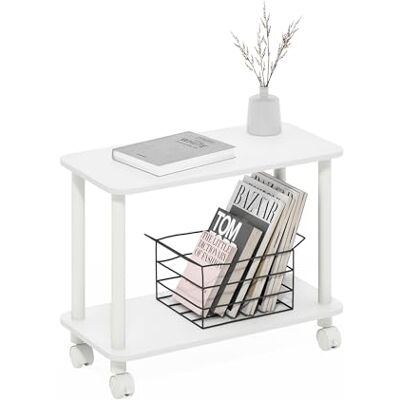 Furinno Turn-N-Tube Table d'appoint rectangulaire moderne avec roulettes, blanc/blanc Furinno Turn-N-Tube Table d'appoint rectangulaire moderne avec roulettes, blanc/blanc