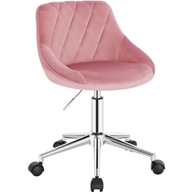 EUGAD Chaise Coiffeuse à roulettes, Tabouret Pivotant, Velours, Rose EUGAD Chaise Coiffeuse à roulettes, Tabouret Pivotant, Velours, Rose