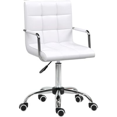 HOMCOM Chaise de Bureau Fauteuil Manager pivotant Hauteur réglable revêtement synthétique capitonné Blanc HOMCOM Chaise de Bureau Fauteuil Manager pivotant Hauteur réglable revêtement synthétique capitonné Blanc