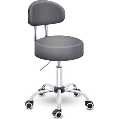 TRESKO ® Tabouret à roulettes avec dossier Gris Hauteur réglable de 47 à 60 cm Tabouret pivotant pour bureau/salon de beauté TRESKO ® Tabouret à roulettes avec dossier Gris Hauteur réglable de 47 à 60 cm Tabouret pivotant pour bureau/salon de beauté