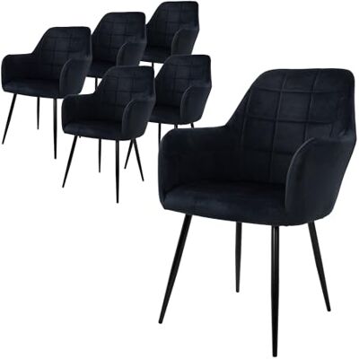 ECD Germany Lot de 6 Chaises de Salle à Manger Cuisine Salon Séjour Noir Assise Siège Rembourrée en Velours Structure en Métal Fauteuil Rétro avec Accoudoirs pour Bureau Réception Meuble Maison ECD Germany Lot de 6 Chaises de Salle à Manger Cuisine Salon Séjour Noir Assise Siège Rembourrée en Velours Structure en Métal Fauteuil Rétro avec Accoudoirs pour Bureau Réception Meuble Maison