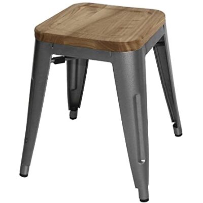 Bolero Gm636 Acier Bistro basse tabourets avec assise en bois Pad, gris (lot de 4) Bolero Gm636 Acier Bistro basse tabourets avec assise en bois Pad, gris (lot de 4)