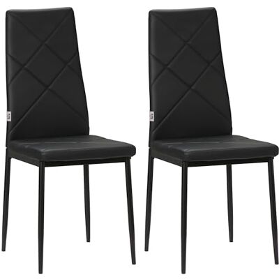 HOMCOM Chaise salle à manger lot de 2, chaise de cuisine moderne avec dossier haut, siège rembourré, revêtement synthétique et pieds en acier, pour salon, salle à manger, noir HOMCOM Chaise salle à manger lot de 2, chaise de cuisine moderne avec dossier haut, siège rembourré, revêtement synthétique et pieds en acier, pour salon, salle à manger, noir