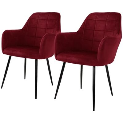ECD Germany Lot de 2 Chaises de Salle à Manger Cuisine Salon Séjour Bordeaux Assise Siège Rembourrée en Velours Structure en Métal Fauteuil Rétro avec Accoudoirs pour Bureau Réception Meuble Maison ECD Germany Lot de 2 Chaises de Salle à Manger Cuisine Salon Séjour Bordeaux Assise Siège Rembourrée en Velours Structure en Métal Fauteuil Rétro avec Accoudoirs pour Bureau Réception Meuble Maison
