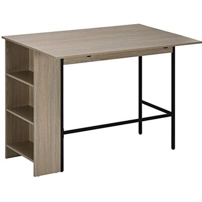 HOMCOM Table de Bar avec Rangement Table Bistrot Ilot Central Plateau latéral Rabattable et 3 étagères 120 x 76 x 91,4 cm HOMCOM Table de Bar avec Rangement Table Bistrot Ilot Central Plateau latéral Rabattable et 3 étagères 120 x 76 x 91,4 cm
