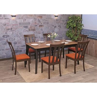 Mendler Lot de 6 chaises de salle à manger HWC-G46 Tissu et textile Bois massif Cadre foncé Orange Mendler Lot de 6 chaises de salle à manger HWC-G46 Tissu et textile Bois massif Cadre foncé Orange