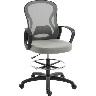 Vinsetto Chaise Bureau Ergonomique Fauteuil de Bureau, Repose-Pieds, Gris Accoudoirs, Chaise à Dessin en Maille, Hauteur Réglable, Soutien Lombaire, Pivotant 360°, pour Studio Vinsetto Chaise Bureau Ergonomique Fauteuil de Bureau, Repose-Pieds, Gris Accoudoirs, Chaise à Dessin en Maille, Hauteur Réglable, Soutien Lombaire, Pivotant 360°, pour Studio