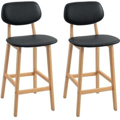 HOMCOM Lot de 2 tabourets de Bar, chaises de Bar Modernes rembourré, Assise 65 cm, Dossier, Repose-Pieds et Pieds en Bois, tabourets de Cuisine en Cuir synthétique, pour Salle à Manger, Cuisine, Noir HOMCOM Lot de 2 tabourets de Bar, chaises de Bar Modernes rembourré, Assise 65 cm, Dossier, Repose-Pieds et Pieds en Bois, tabourets de Cuisine en Cuir synthétique, pour Salle à Manger, Cuisine, Noir