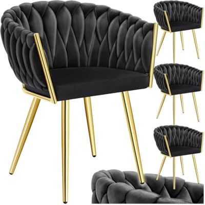 tectake Lot de 4 chaises moderne en velours avec accoudoirs aspect nœud pour salle et manger Noir/Doré tectake Lot de 4 chaises moderne en velours avec accoudoirs aspect nœud pour salle et manger Noir/Doré