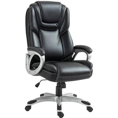 HOMCOM Chaise de Bureau, Fauteuil de Bureau, siège d'ordinateur, avec Fonction Bascule, Dossier Haut, roulettes pivotantes 360°, Hauteur réglable, Noir HOMCOM Chaise de Bureau, Fauteuil de Bureau, siège d'ordinateur, avec Fonction Bascule, Dossier Haut, roulettes pivotantes 360°, Hauteur réglable, Noir